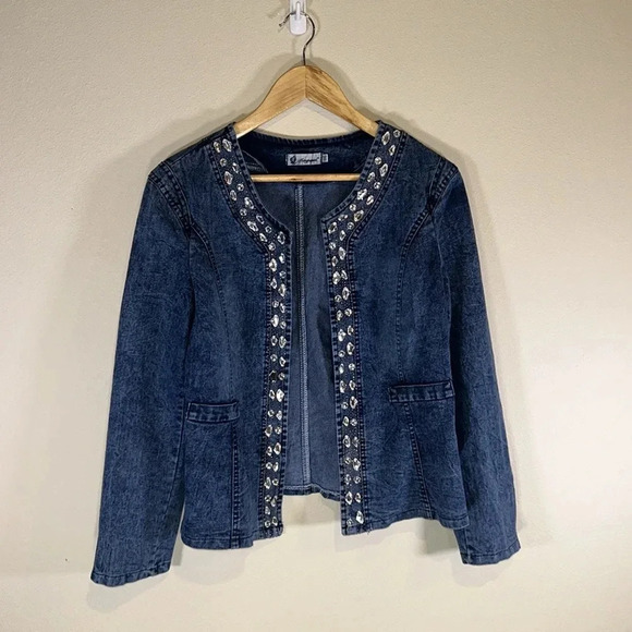 Lightweight Embellished Long Sleeve Open Front Jacket Women Size 3XL Casual - Picture 1 of 7